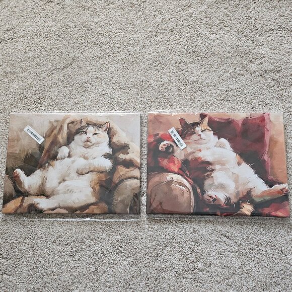 Set up two. Lounging Fat Cat Canvas Wall Art 11 inch X 15 inch - Picture 1 of 12